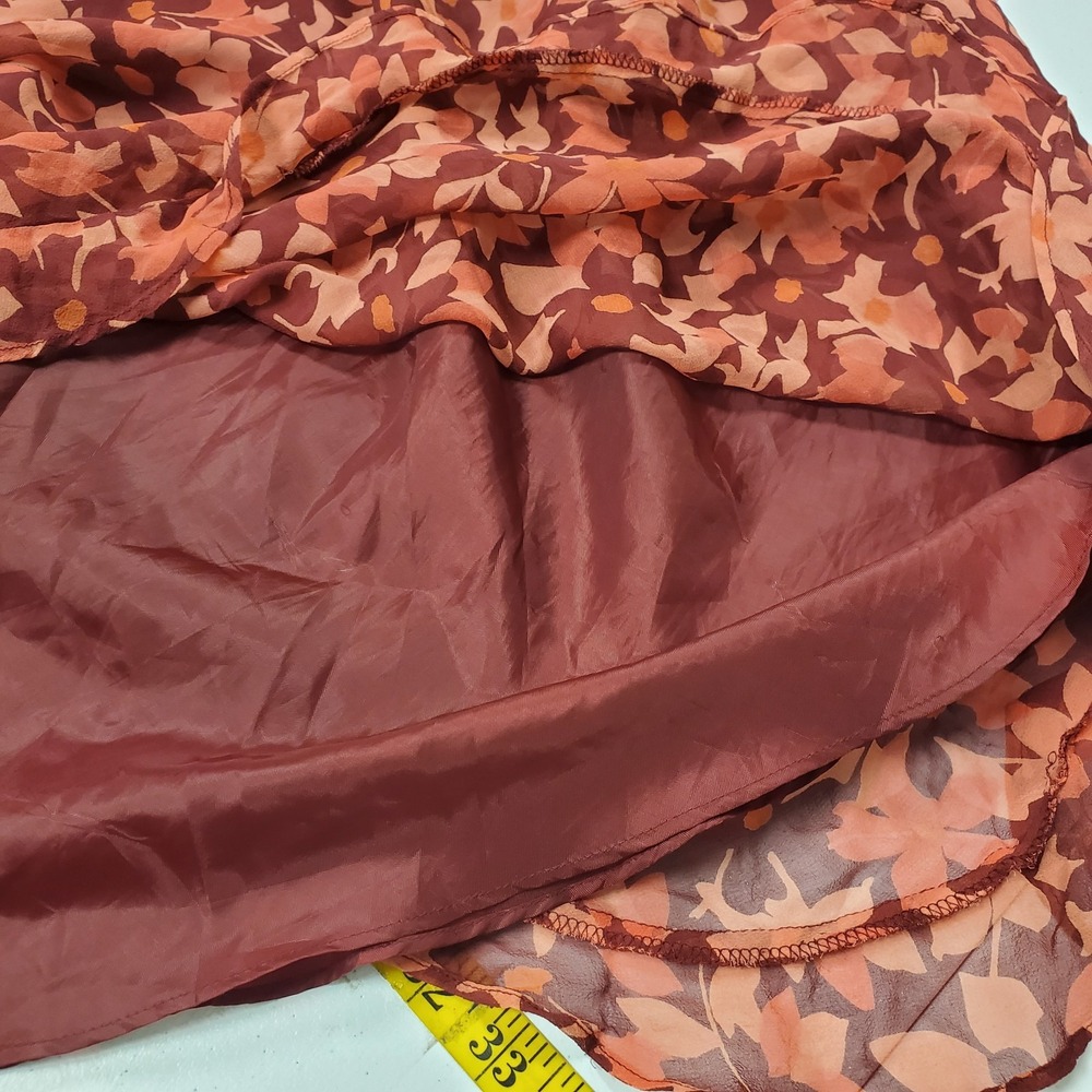Ice Womens 90s Silk Romantic Maxi Dress Size 12 Red Floral Asymmetric Fairy - Picture 13 of 15